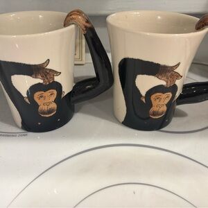 Pier 1 Cream and Black Monkey Mugs